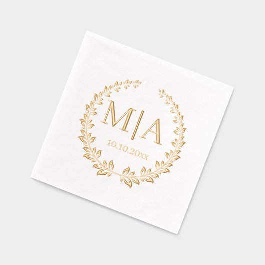 elegante botanische Monogramm-Hochzeit goldgelb Servietten Mit Folie (Links)