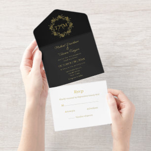 elegante botanische Monogramm Hochzeitsfolie aus s All-in-One-Einladung