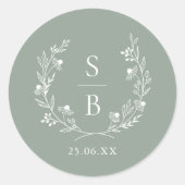 Elegante Botanische Monogramm-Kranzkäfer Runder Aufkleber (Vorderseite)