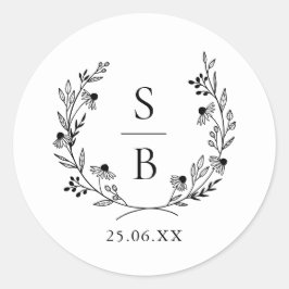 Elegante Botanische Monogramm-Kranzkäfer Runder Aufkleber