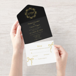 elegante botanische Monogramm-Schleifen Hochzeitgo All-in-One-Einladung