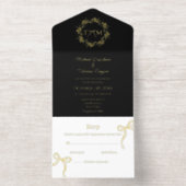 elegante botanische Monogramm-Schleifen Hochzeitgo All-in-One-Einladung (Innenseite)