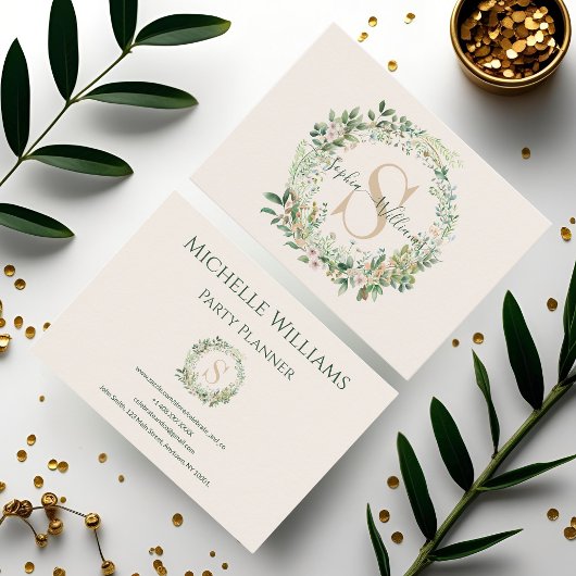 Elegante Botanische Monogramm-Visitenkarte mit Nam Visitenkarte