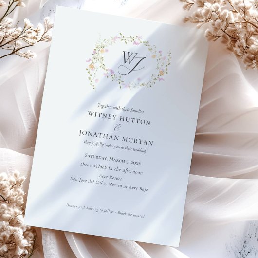 Elegante Botanische Monogrammkalligrafie-Hochzeit Einladung