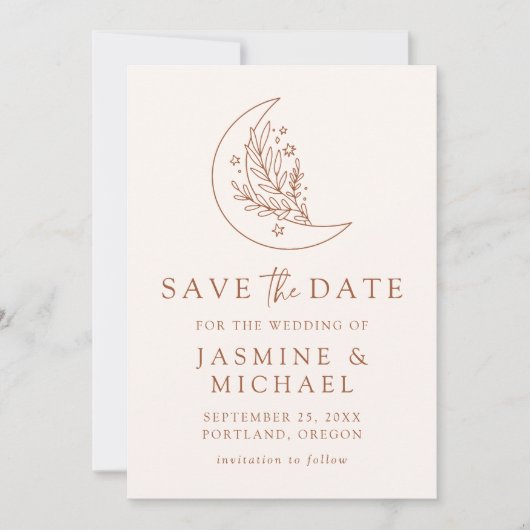Elegante Botanische Monte und Sterne Terracotta au Save The Date (Vorderseite)