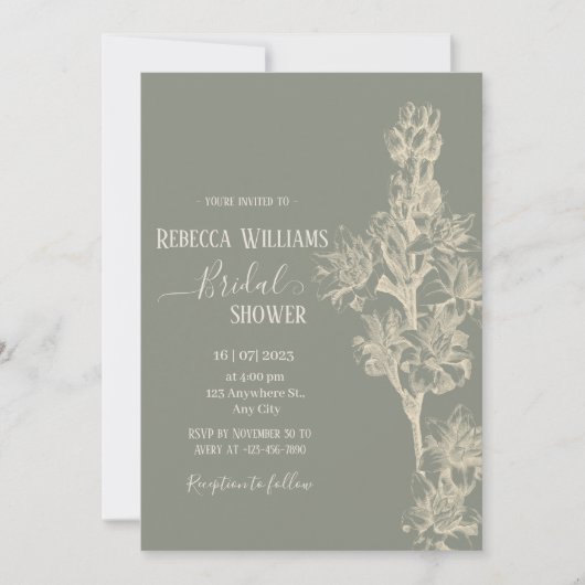 Elegante botanische Prints Sage Green Floral Einladung (Vorderseite)