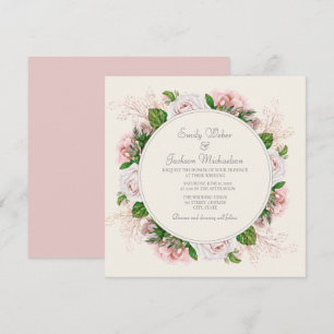 Elegante botanische rosa Blumenrosen Creme-Hochzei Einladung