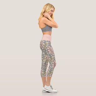 Elegante botanische rosa und salbeigrüne Blätter Y Capri Leggings