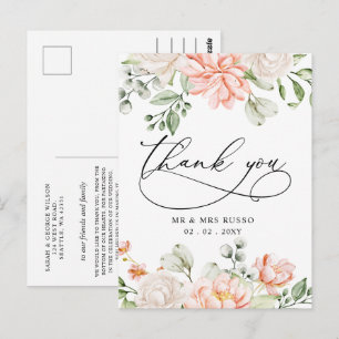 Elegante botanische Röschenglanz-Rosa-Blumen-Danke Postkarte