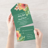 Elegante Botanische Rose Grüner Fall Blumenhochzei All In One Einladung (Abreißen)