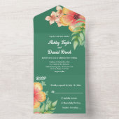 Elegante Botanische Rose Grüner Fall Blumenhochzei All In One Einladung (Innen Boden)