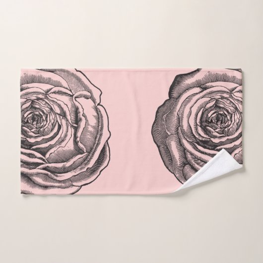 Elegante botanische Rose in Schwarz-Weiß-Rosa Badhandtuch Set (Handtuch)