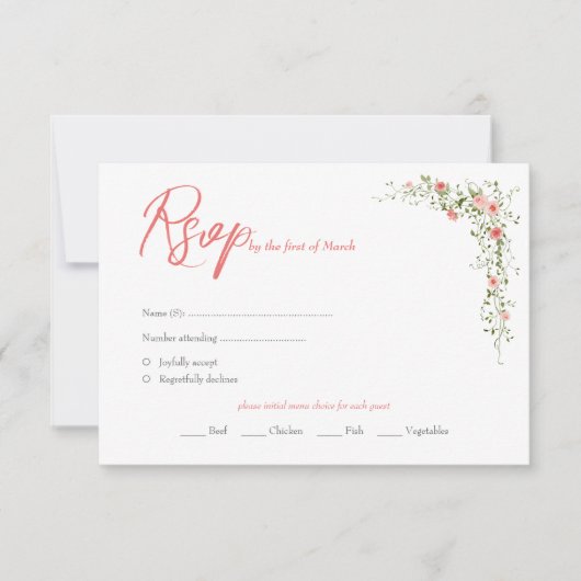 Elegante botanische Rose Script Qr Code Hochzeit RSVP Karte (Vorderseite)