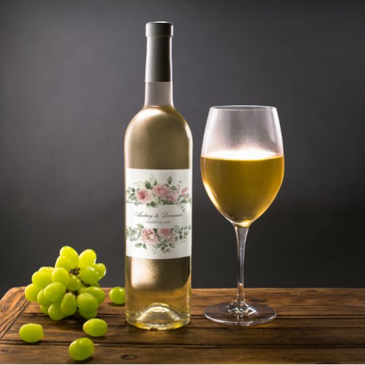 Elegante botanische Rosenblüte Rustikale Hochzeit Weinetikett