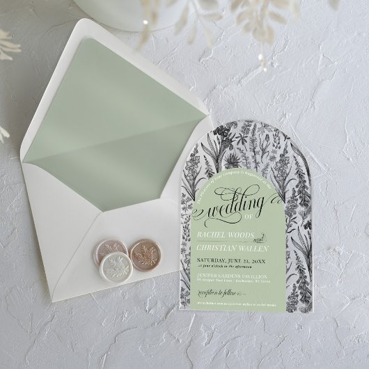 Elegante Botanische Sage Green Einzigartige Arch H Acryleinladungen