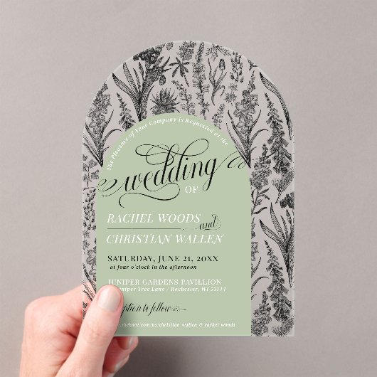 Elegante Botanische Sage Green Einzigartige Arch H Acryleinladungen (Insitu (Handheld))