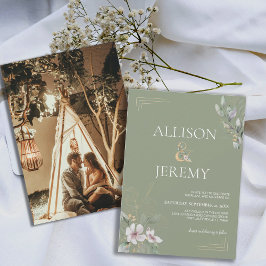 Elegante botanische Sage Green Gold Hochzeit Einla Einladung