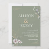 Elegante botanische Sage Green Gold Hochzeit Einla Einladung (Vorderseite)