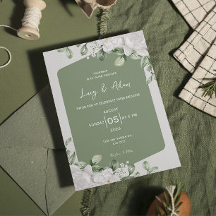 Elegante botanische Sage Green White Floral Hochze Einladung