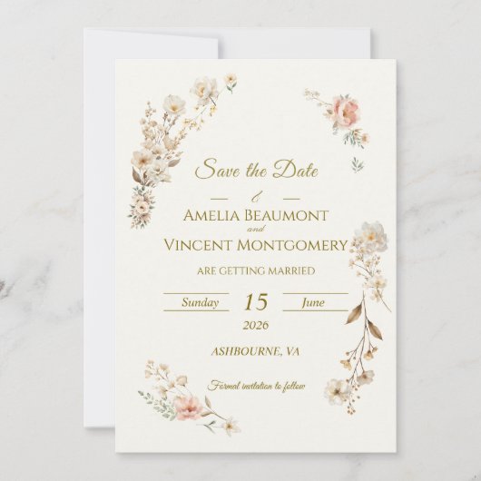 Elegante botanische Save-the-Date-Einladung (Vorderseite)