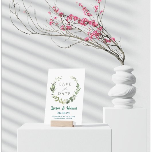 Elegante botanische Save-the-Date-Karten mit moder Einladung
