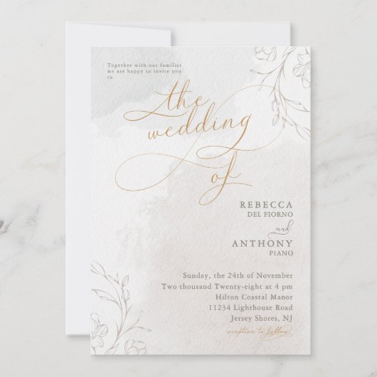 Elegante Botanische Schrift Hochzeit Einladung (Vorderseite)