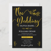 Elegante Botanische Schwarz-Gelb-Hochzeit Einladung (Vorderseite)