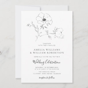 Elegante botanische Schwarz-Weiß-Hochzeit Einladung