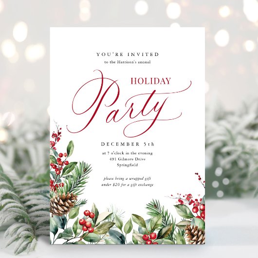 Elegante Botanische Script Holiday Party Einladung