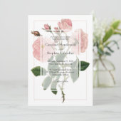 Elegante Botanische Soft Pink-Bläserskripte Hochze Einladung (Stehend Vorderseite)