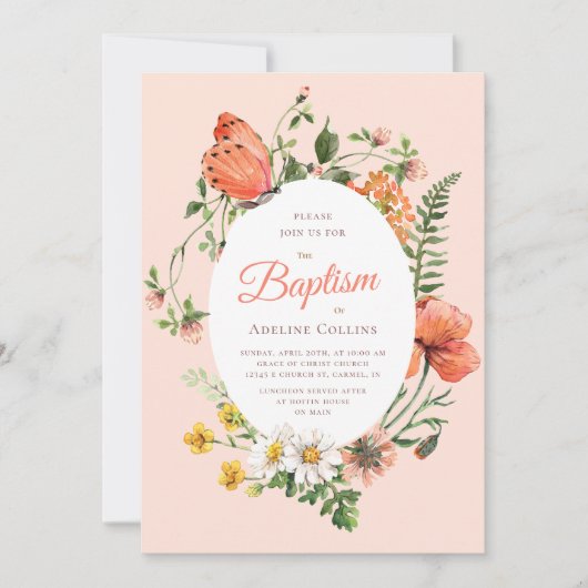 Elegante Botanische Taufe Einladung (Vorderseite)