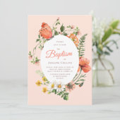Elegante Botanische Taufe Einladung (Stehend Vorderseite)