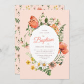 Elegante Botanische Taufe Einladung (Vorne/Hinten)