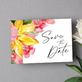 Elegante botanische tropische Hochzeit in Urlaubso Save The Date