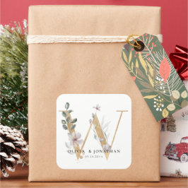 Elegante botanische Vegetation Gastgeschenk Hochze Quadratischer Aufkleber