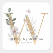 Elegante botanische Vegetation Gastgeschenk Hochze Quadratischer Aufkleber (Vorderseite)