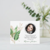 Elegante botanische Vegetation & Gold Foto Beerdig Dankeskarte (Stehend Vorderseite)