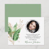 Elegante botanische Vegetation & Gold Foto Beerdig Dankeskarte (Vorne/Hinten)