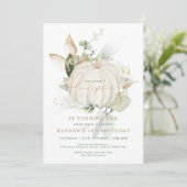 Elegante botanische Vegetation Gold Pumpkin Geburt Einladung (Stehend Vorderseite)