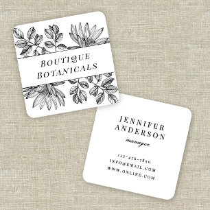 Elegante botanische Vintage-Typografie Schwarz Wei Quadratische Visitenkarte