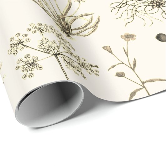 Elegante botanische Vintage Wildblumen Beige Geschenkpapier (Rolleneckpunkt)