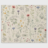 Elegante botanische Vintage Wildblumen Beige Geschenkpapier (Flach)