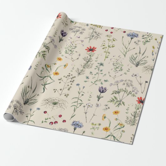 Elegante botanische Vintage Wildblumen Beige Geschenkpapier (Ungerollt)