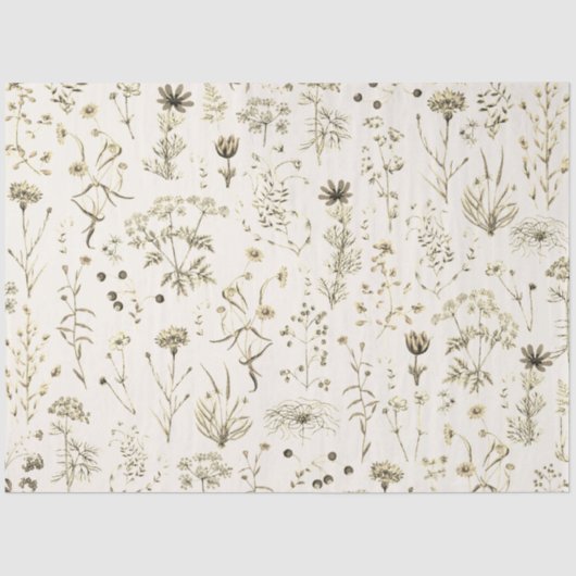 Elegante botanische Vintage Wildblumen Beige Seidenpapier (Vorderseite)