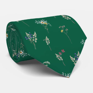 Elegante botanische Vintage-Wildblumen Grün Krawatte