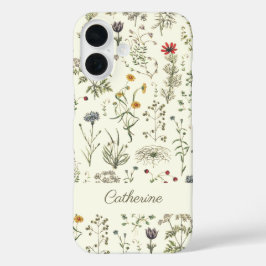 Elegante botanische Vintage Wildblumen Name White iPhone 16 Hülle