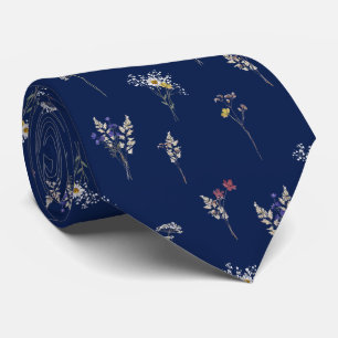 Elegante botanische Vintage-Wildblumen Navyblau Krawatte