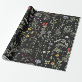 Elegante botanische Vintage Wildblumen Schwarz Geschenkpapier