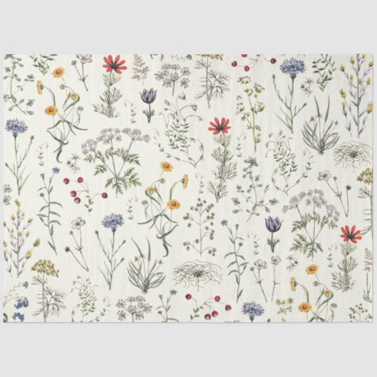 Elegante botanische Vintage Wildblumen Seidenpapier (Vorderseite)