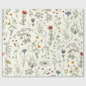 Elegante botanische Vintage Wildblumen Weiß Geschenkpapier (Flach)